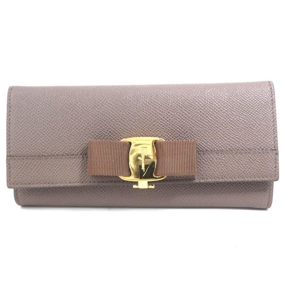 Salvatore Ferragamo long wallet Vara rion leather brown